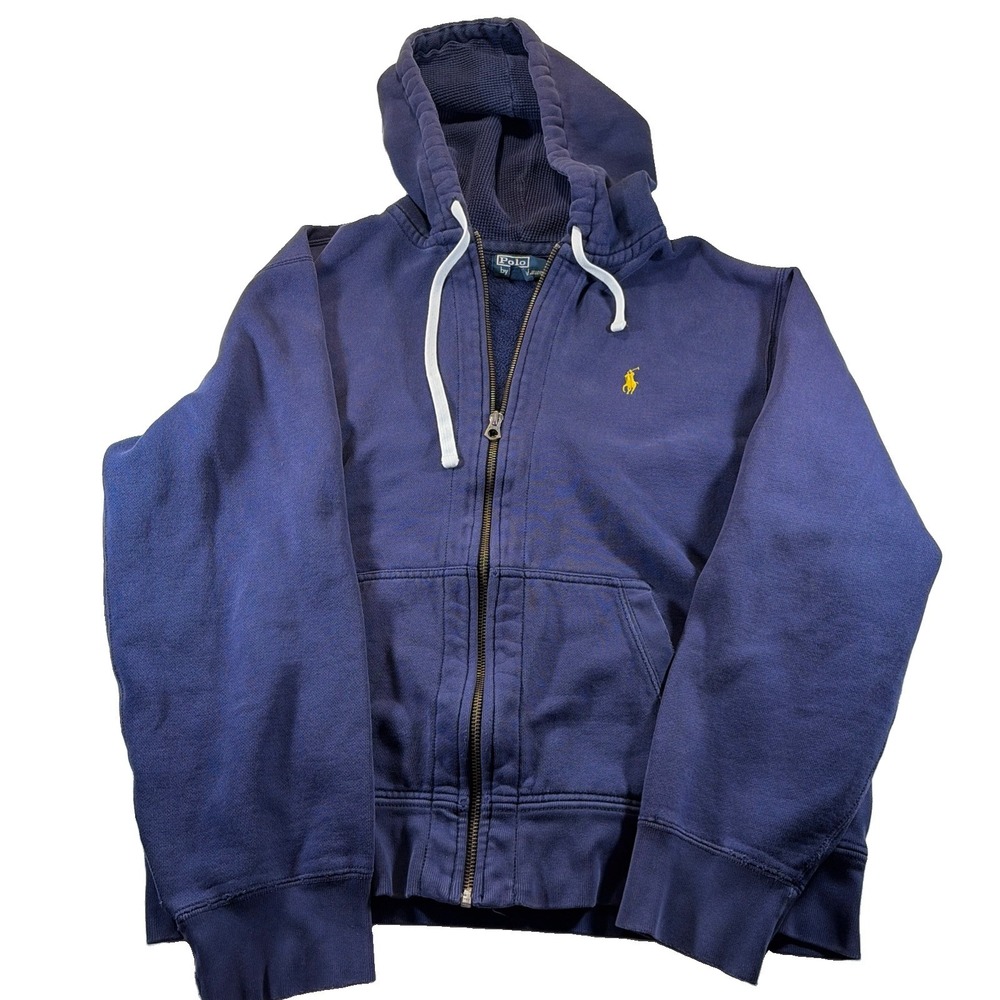 Polo Ralph Lauren Men's Full Length Vintage XL Zip Up Hoodie Heavy Duty Blue